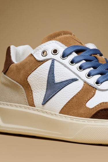 SUPERSTAR - Sneakers a suola alta Bianca con inserti Moro, Cuoio e Azzurro