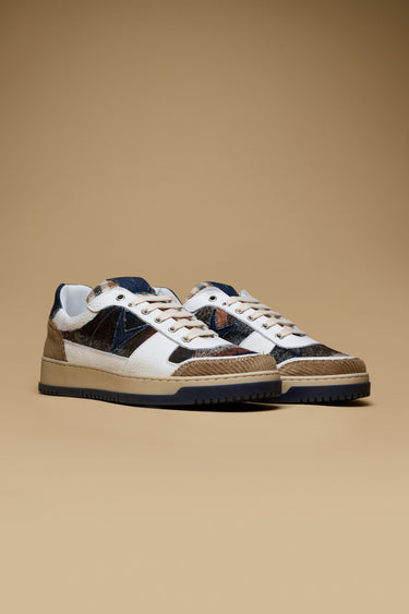 COLLEGE - Sneakers Bianca con inserti Patchwork in tessuto V2 Blu