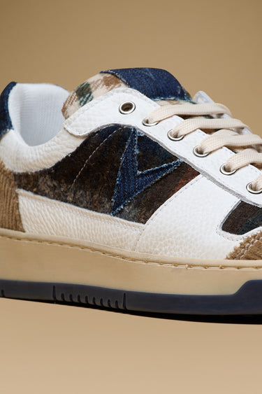 COLLEGE - Sneakers Bianca con inserti Patchwork in tessuto V2 Blu