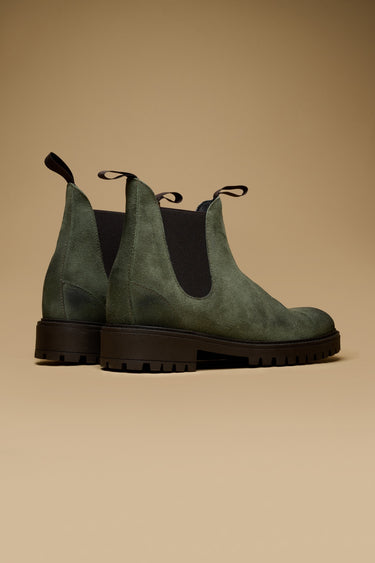 SHERLOCK - Military Green suede ankle boot with V2 fabric insert