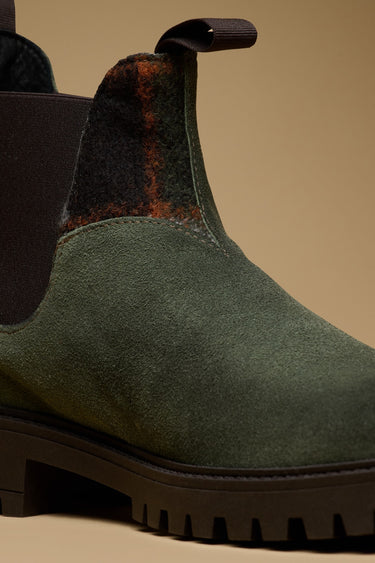 SHERLOCK - Military Green suede ankle boot with V2 fabric insert
