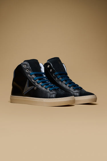 OLYMPIC MID - Sneakers alte Nere con doppio inserto Azzurro e Grigio