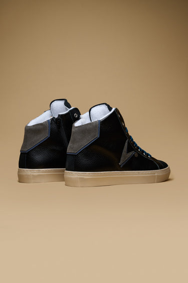 OLYMPIC MID - Sneakers alte Nere con doppio inserto Azzurro e Grigio