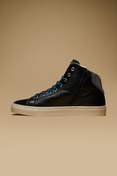 OLYMPIC MID - Sneakers alte Nere con doppio inserto Azzurro e Grigio