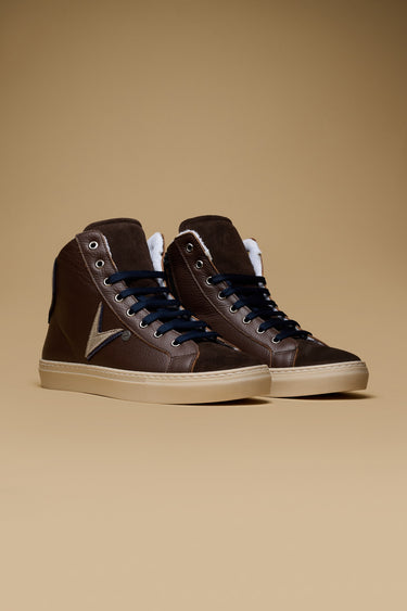 OLYMPIC MID - Sneakers alte Moro con doppio inserto Sabbia e Blu