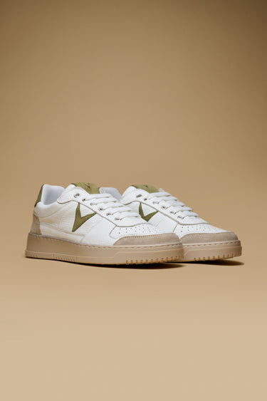 COLLEGE - Sneakers Bianca con retro e inserto scamosciato Verde Pesto