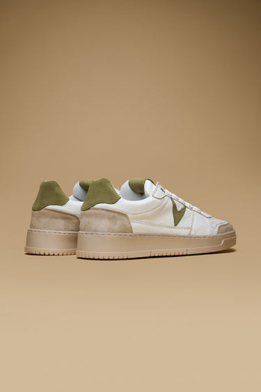 COLLEGE - Sneakers Bianca con retro e inserto scamosciato Verde Pesto