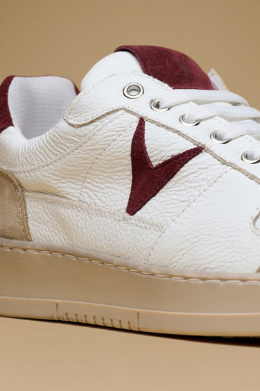 COLLEGE - Sneakers Bianca con retro e inserto scamosciato Bordeaux