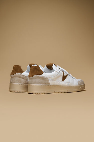 COLLEGE - Sneakers Bianca con retro e inserto scamosciato Cuoio