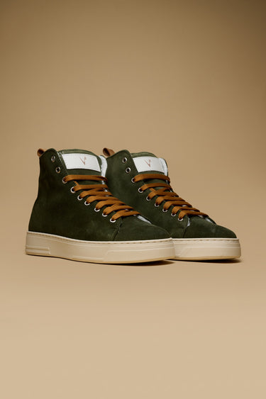 TEDDY - Stivaletto in pelle scamosciata Verde Militare e lacci Cuoio