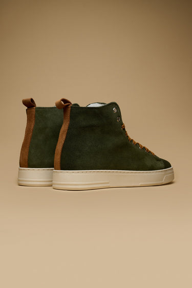 TEDDY - Stivaletto in pelle scamosciata Verde Militare e lacci Cuoio
