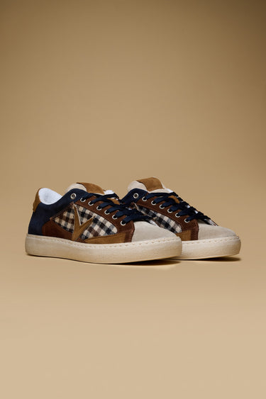 PABLITO - Blue Sneakers with Dark Brown, Tan and V2 fabric inserts
