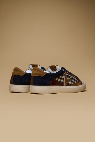 PABLITO - Blue Sneakers with Dark Brown, Tan and V2 fabric inserts