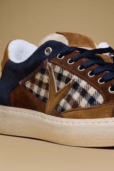 PABLITO - Blue Sneakers with Dark Brown, Tan and V2 fabric inserts