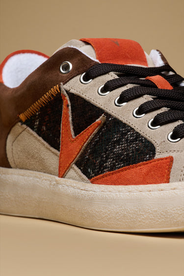 PABLITO - Dark Brown Sneakers with Sand, Orange, and V2 fabric inserts