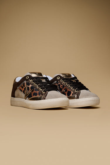 PABLITO - Sneakers Moro con inserti Sabbia, Oro e tessuto V2 Leopardato
