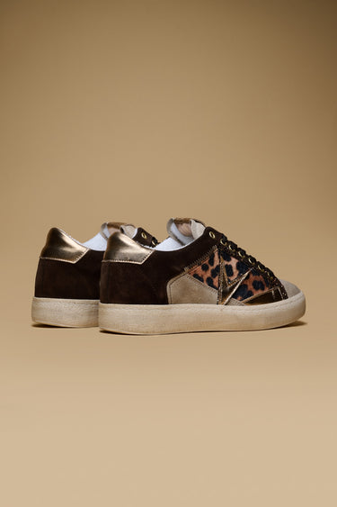 PABLITO - Sneakers Moro con inserti Sabbia, Oro e tessuto V2 Leopardato