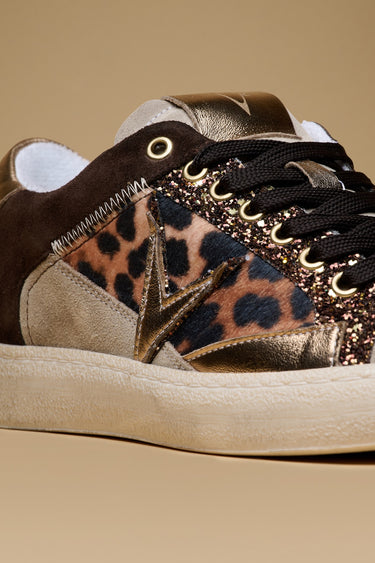 PABLITO - Sneakers Moro con inserti Sabbia, Oro e tessuto V2 Leopardato