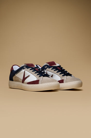 PABLITO - Blue sneakers with Sand and Burgundy leather inserts