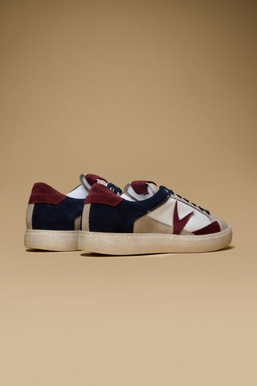 PABLITO - Blue sneakers with Sand and Burgundy leather inserts