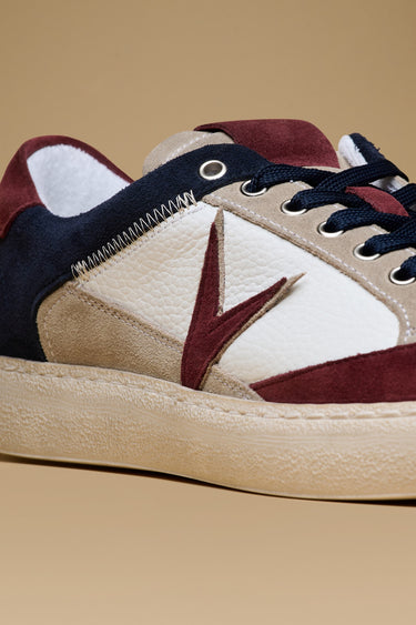 PABLITO - Blue sneakers with Sand and Burgundy leather inserts