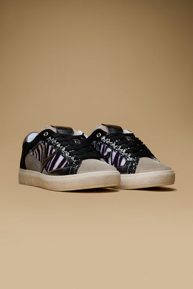 PABLITO - Sneakers Nera con inserti Grigio, Silver e tessuto V2 Zebrato