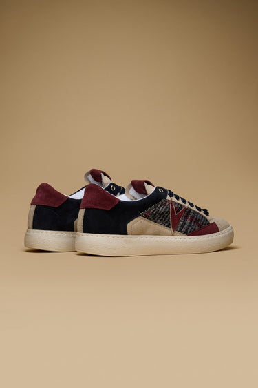 PABLITO - Blue sneakers with Sand, Burgundy and V2 fabric inserts