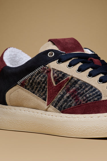 PABLITO - Blue sneakers with Sand, Burgundy and V2 fabric inserts