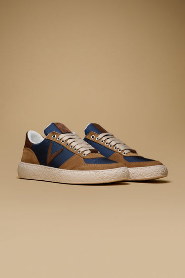 ATENA - Suede low-sole sneakers in Cuoio with dark brown inserts