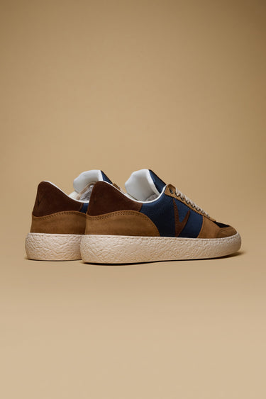 ATENA - Suede low-sole sneakers in Cuoio with dark brown inserts