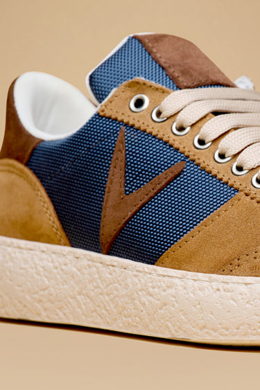 ATENA - Suede low-sole sneakers in Cuoio with dark brown inserts