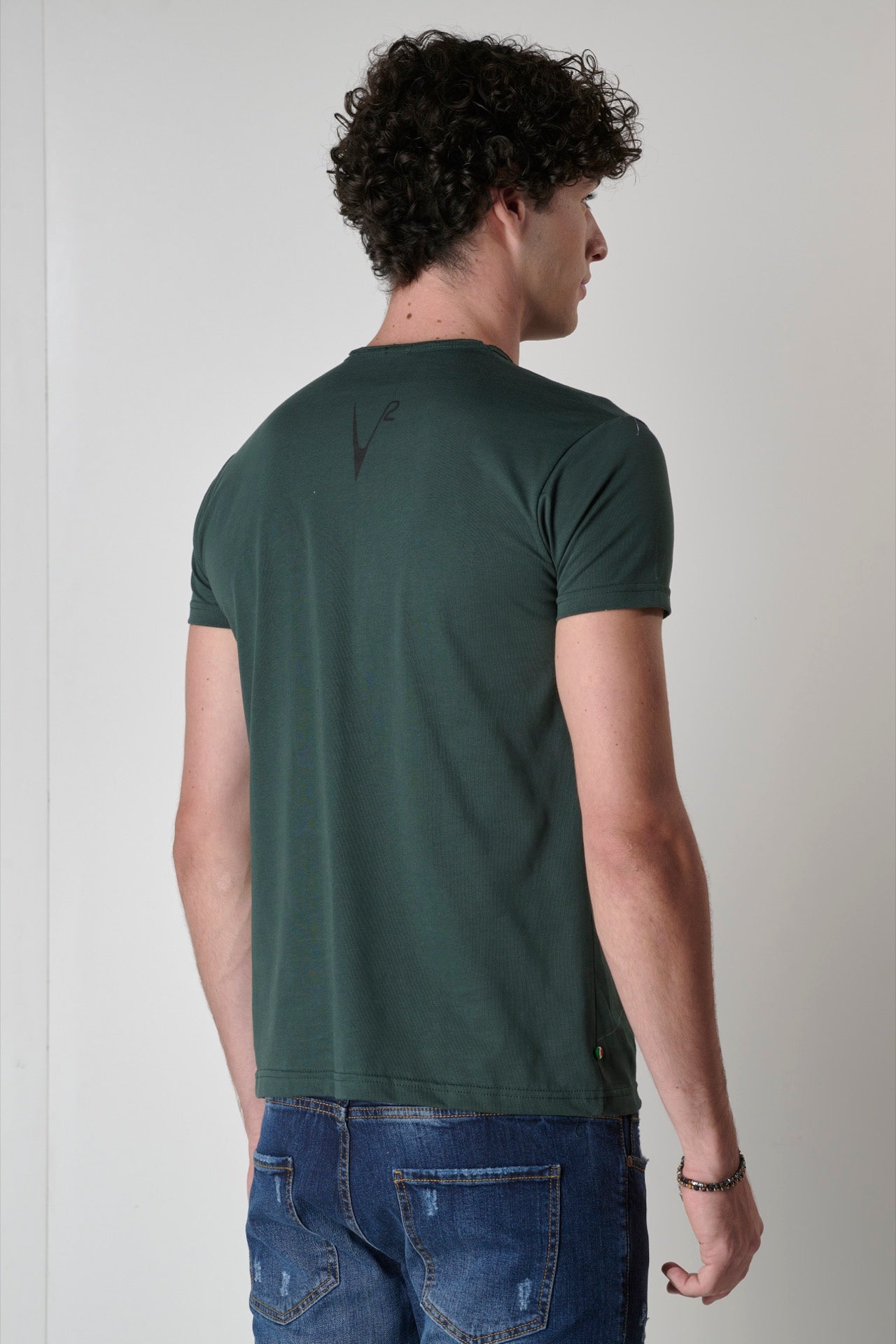 T-Shirt Verde con taschino in tessuto V2 e schizzi di vernice