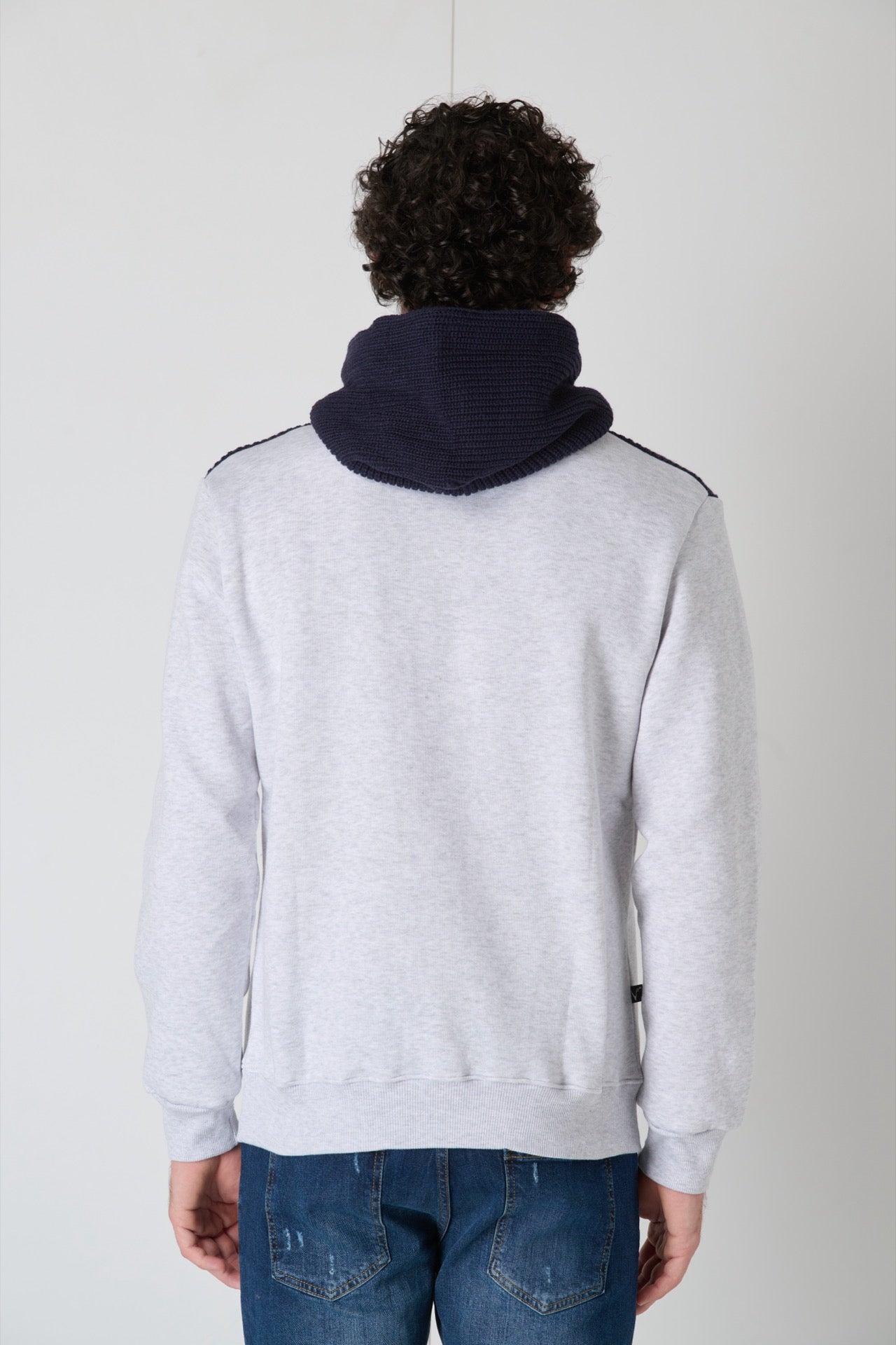 Grey Two-Tone Knitwear Hoodie