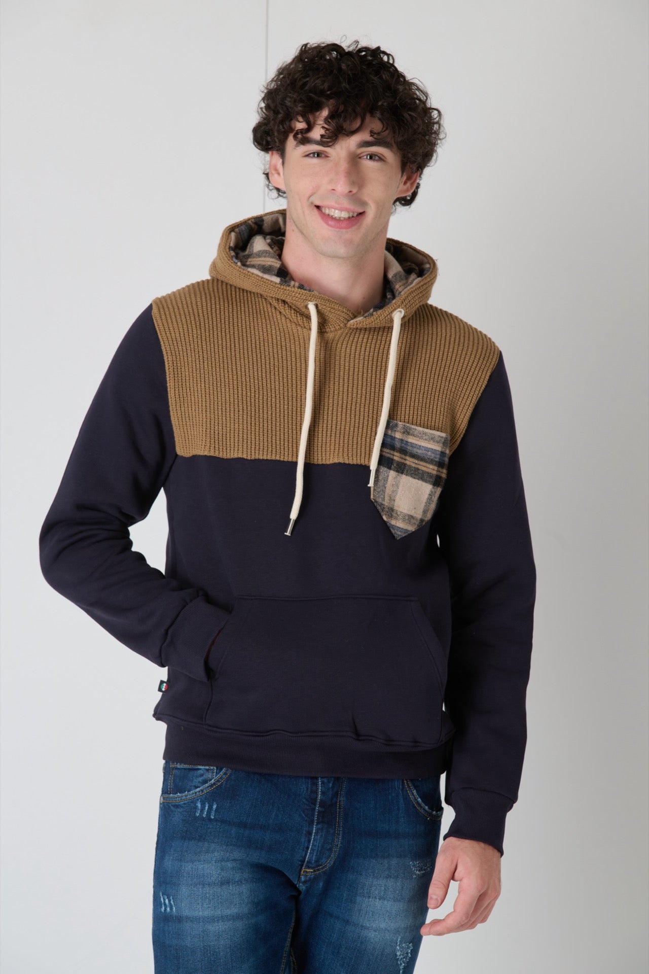 Two-tone Blue Knitwear Hoodie