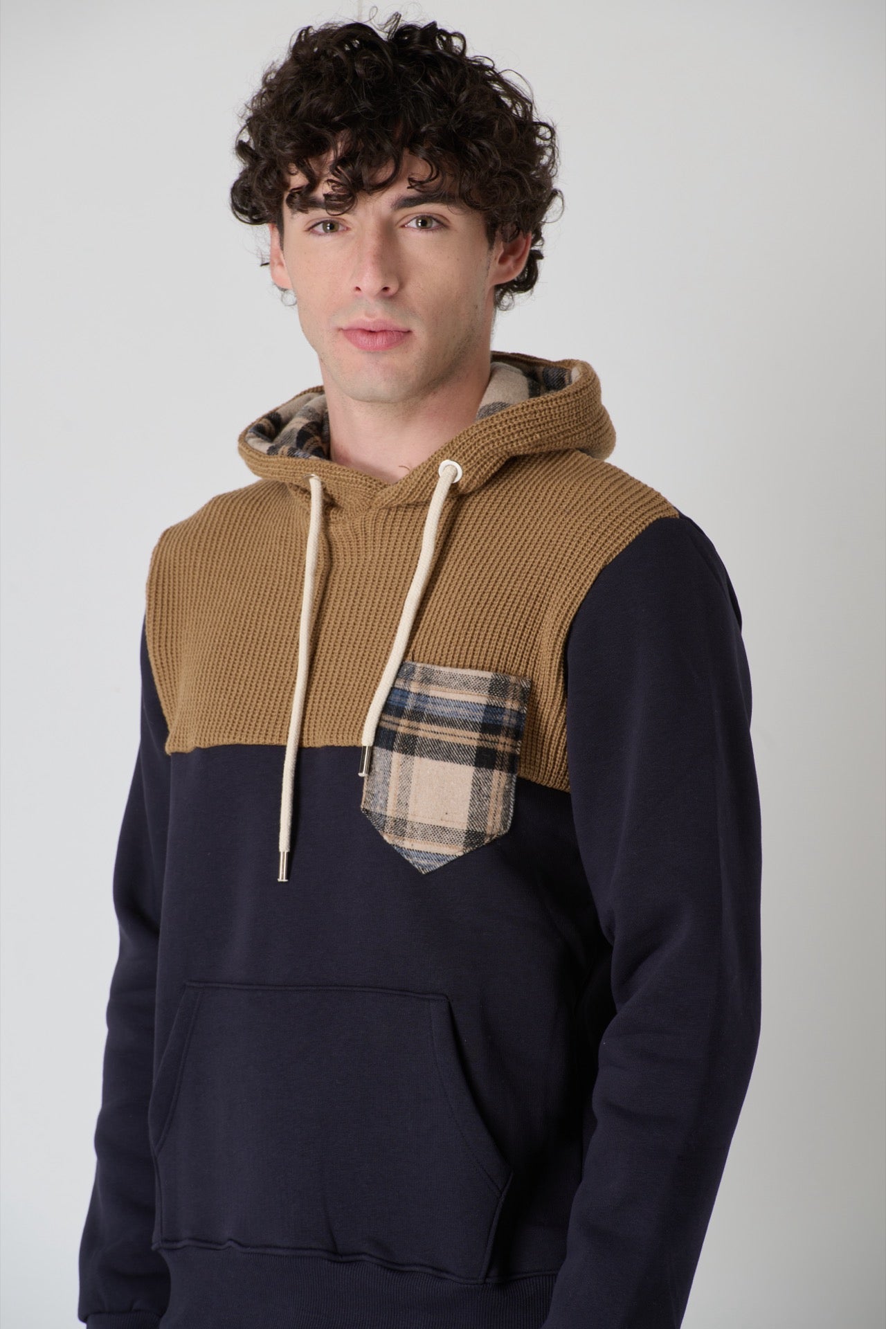 Two-tone Blue Knitwear Hoodie