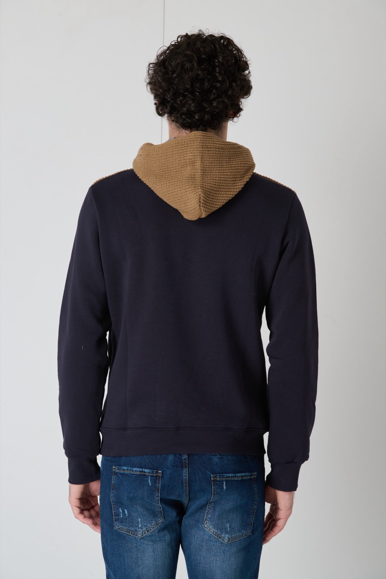 Two-tone Blue Knitwear Hoodie