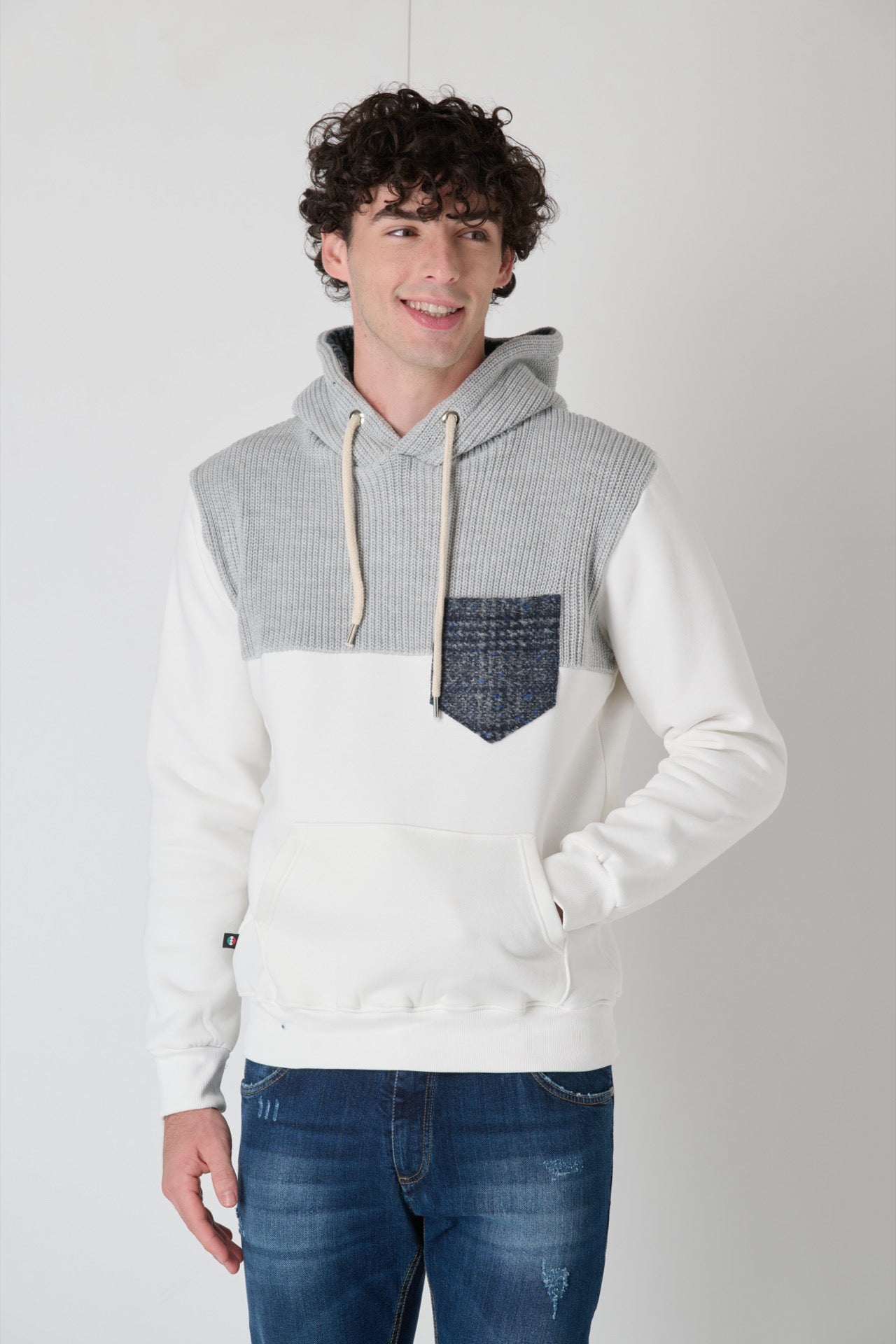 Two-tone Cream Knitwear Hoodie