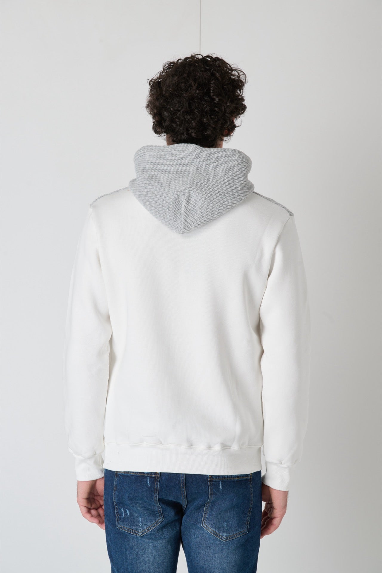 Two-tone Cream Knitwear Hoodie