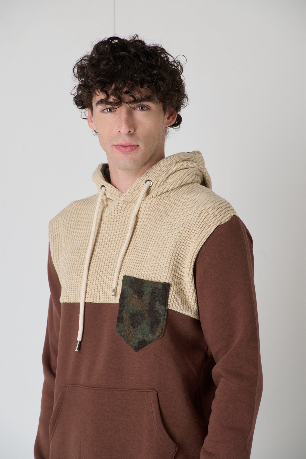 Tobacco Two-Tone Knitwear Hoodie