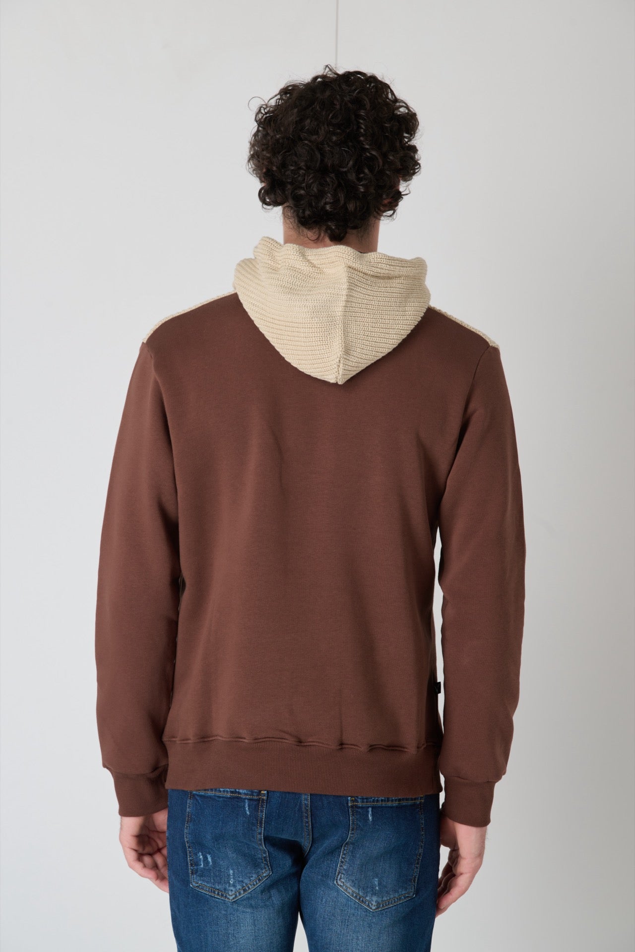 Tobacco Two-Tone Knitwear Hoodie