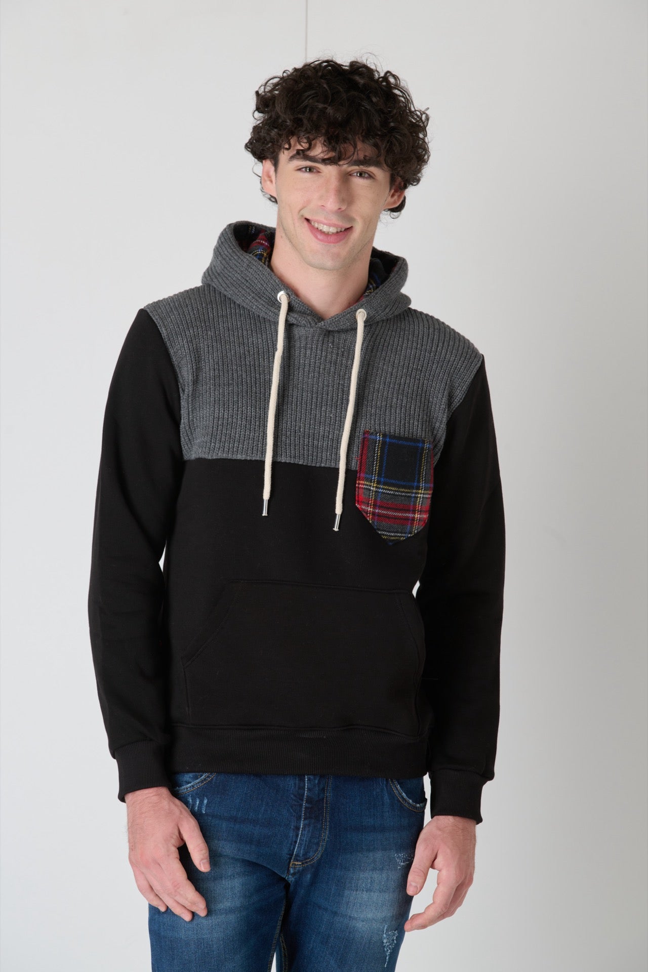 Black Two-Tone Knitwear Hoodie