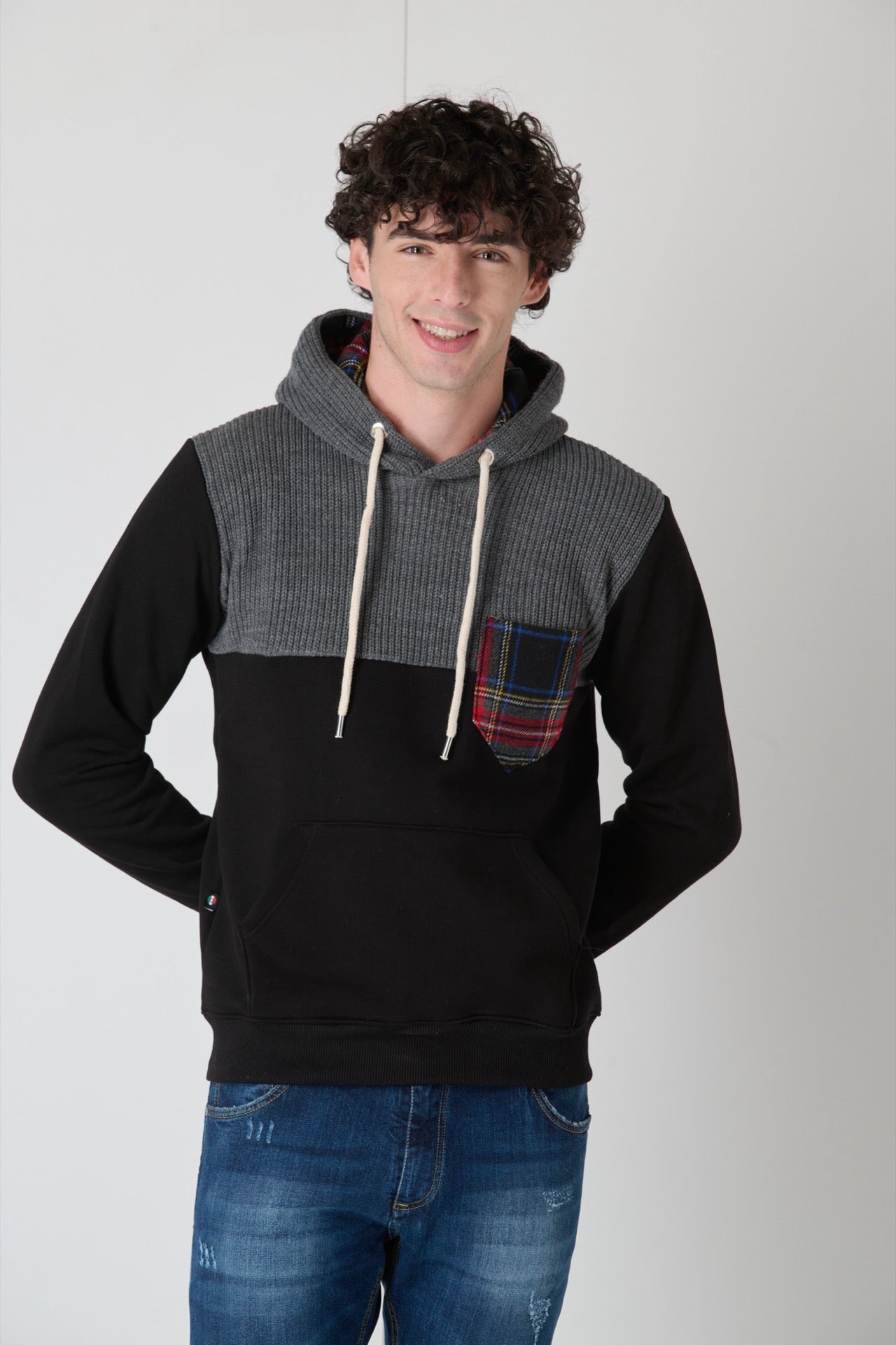 Black Two-Tone Knitwear Hoodie