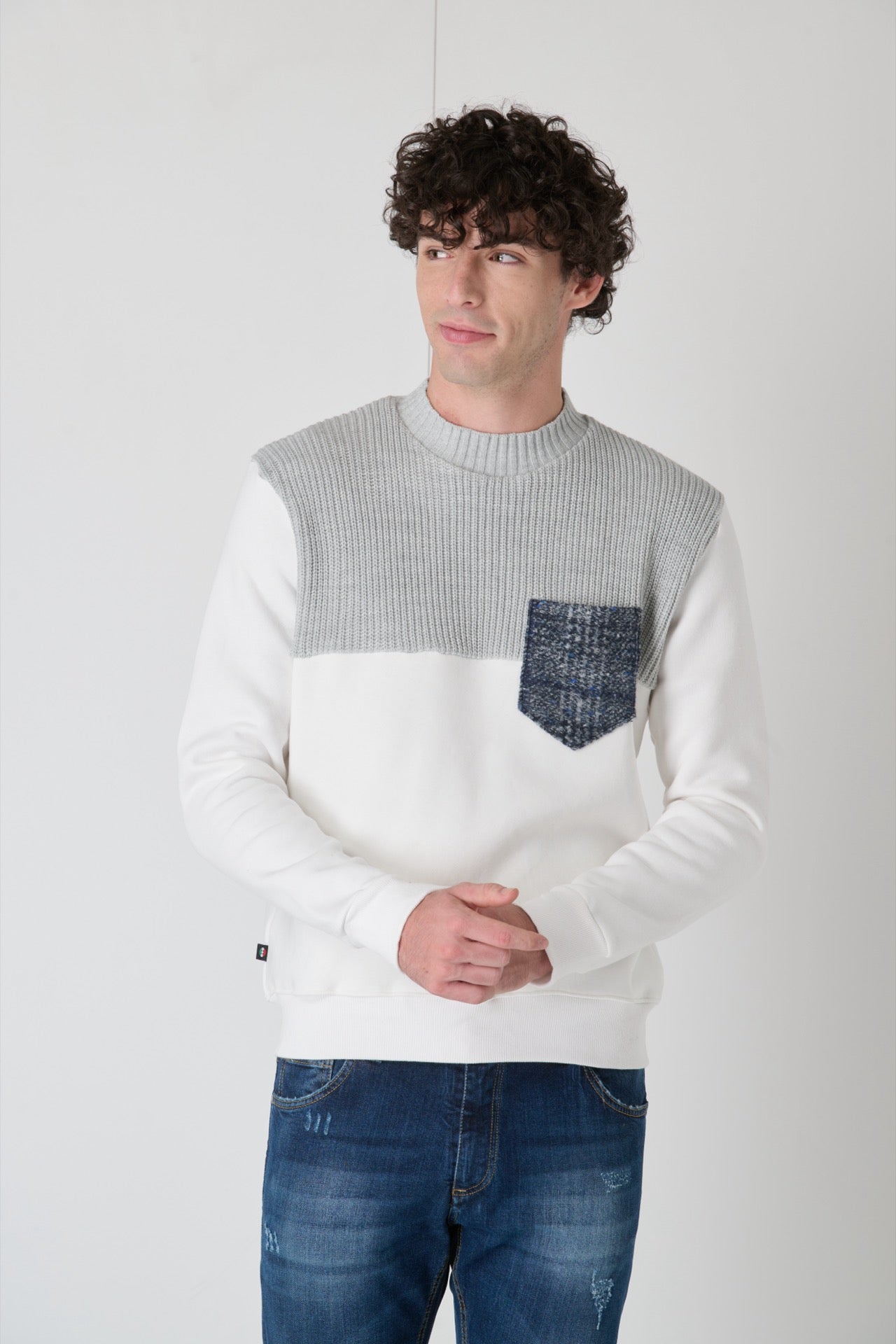 Crewneck Sweatshirt Knitwear Bicolor Cream