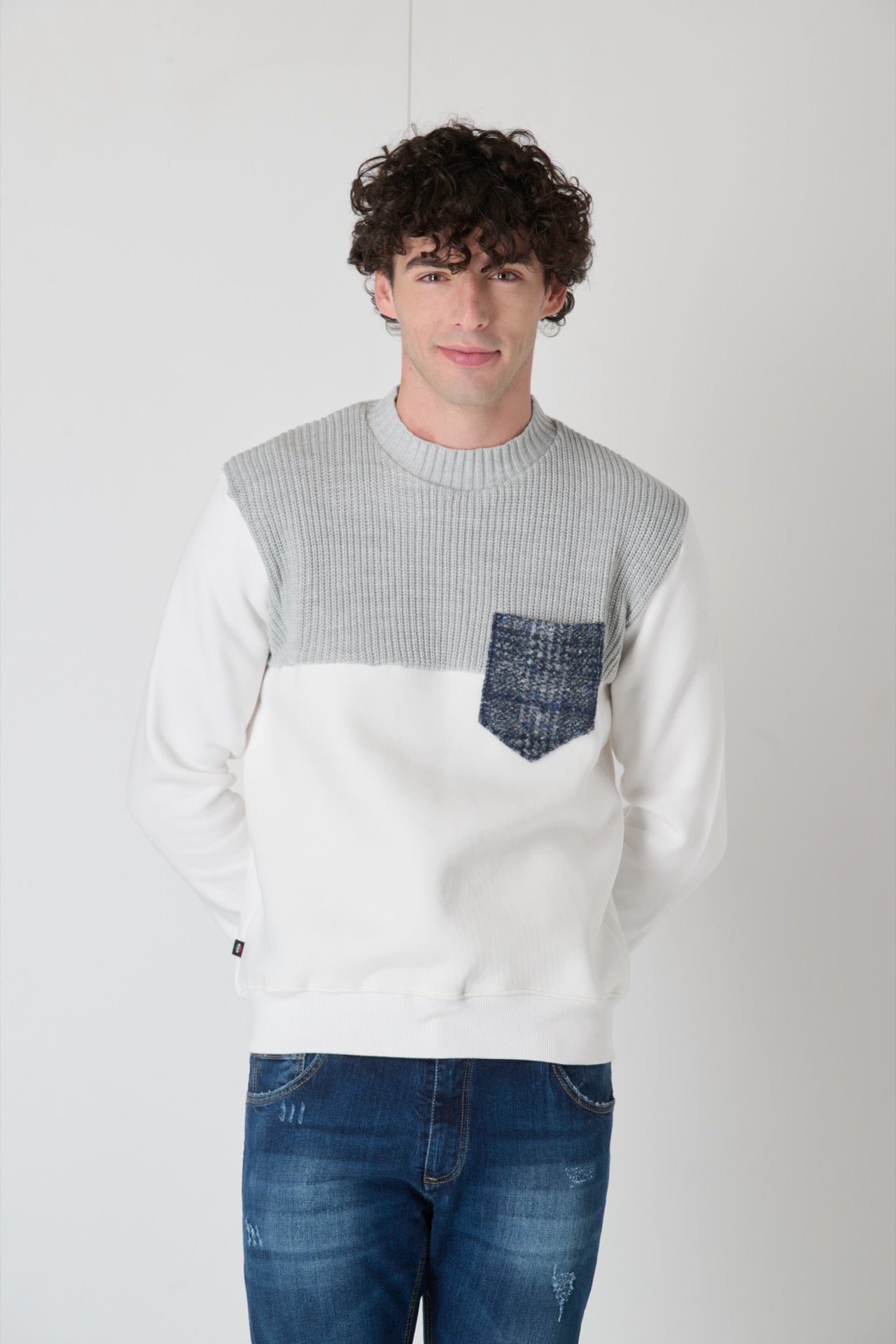 Crewneck Sweatshirt Knitwear Bicolor Cream