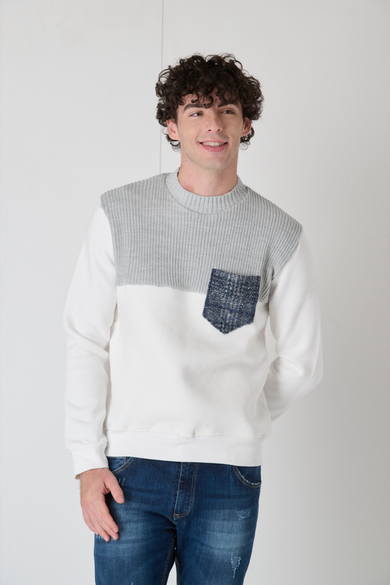 Crewneck Sweatshirt Knitwear Bicolor Cream