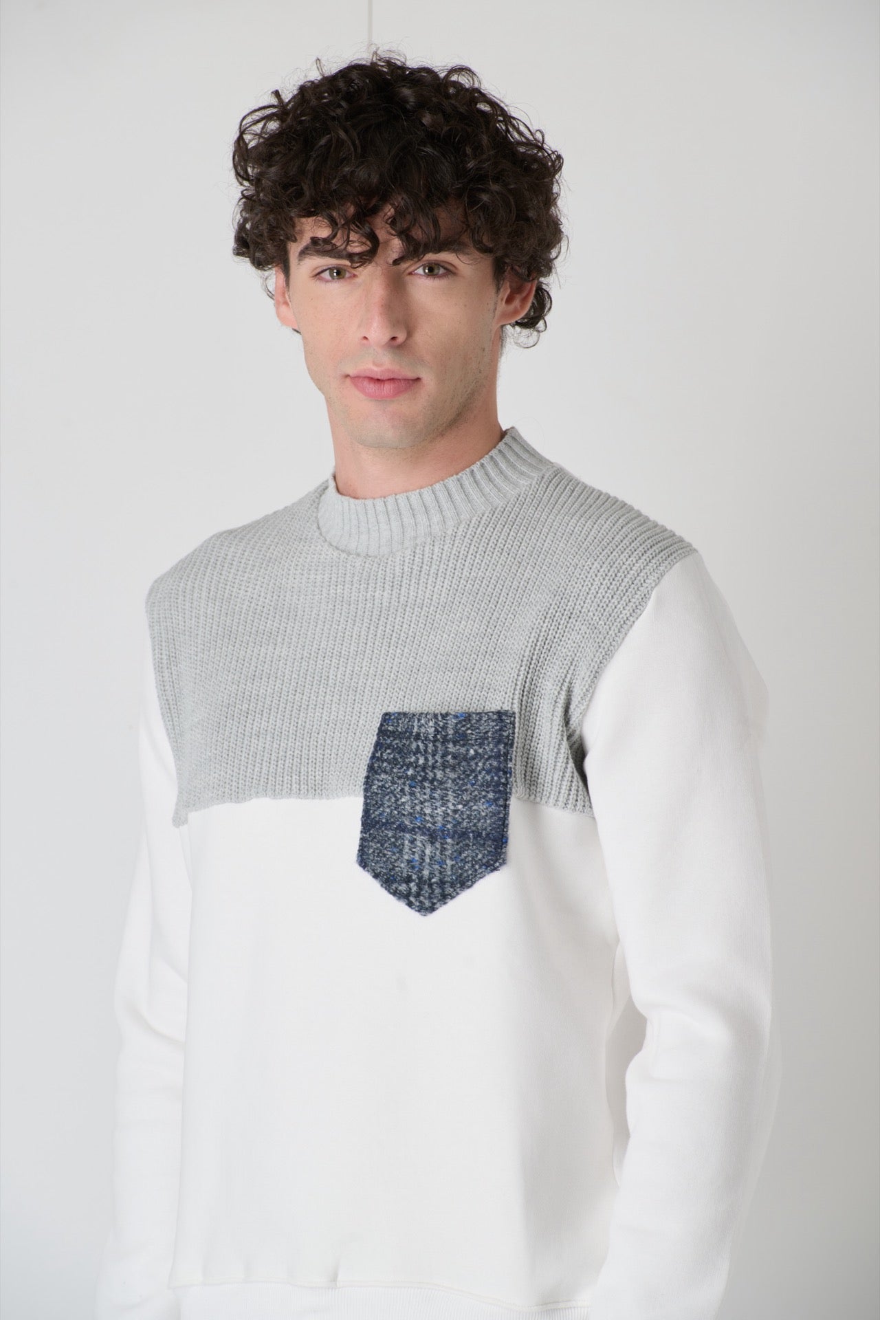 Crewneck Sweatshirt Knitwear Bicolor Cream