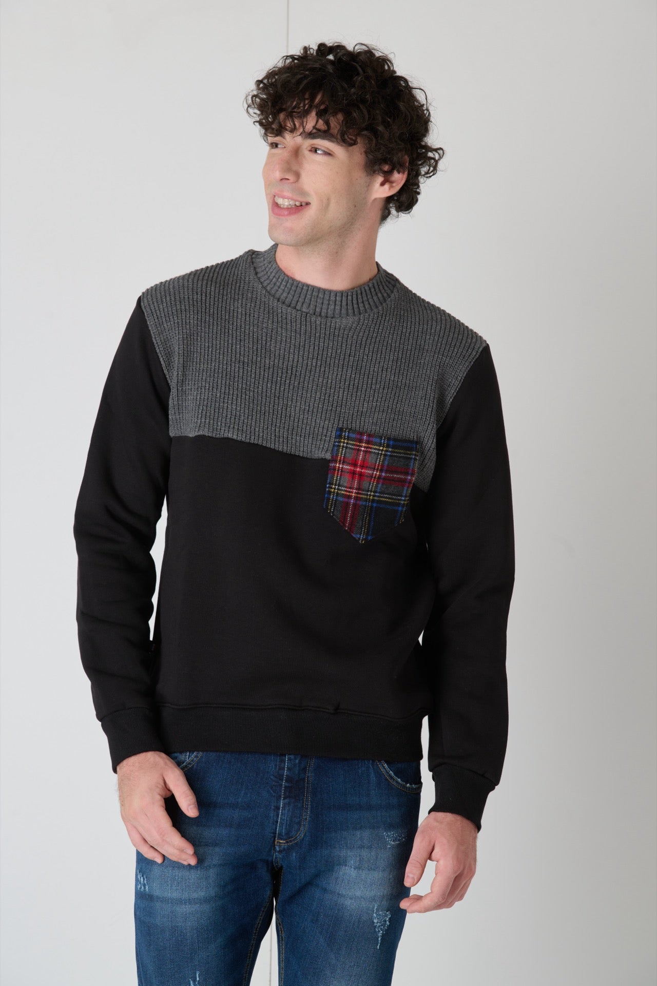 Crewneck Sweatshirt Black Two-Tone Knitwear