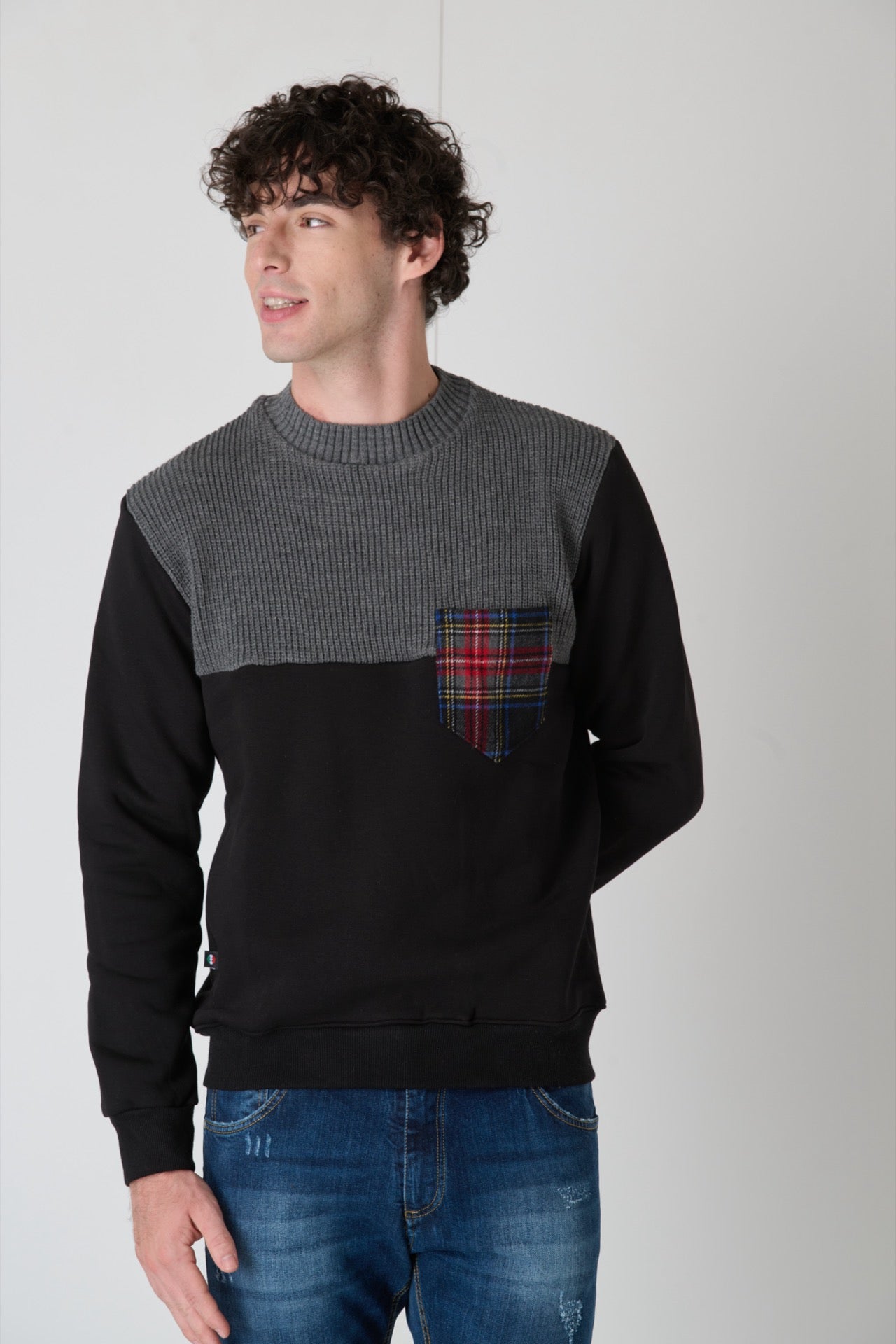 Crewneck Sweatshirt Black Two-Tone Knitwear