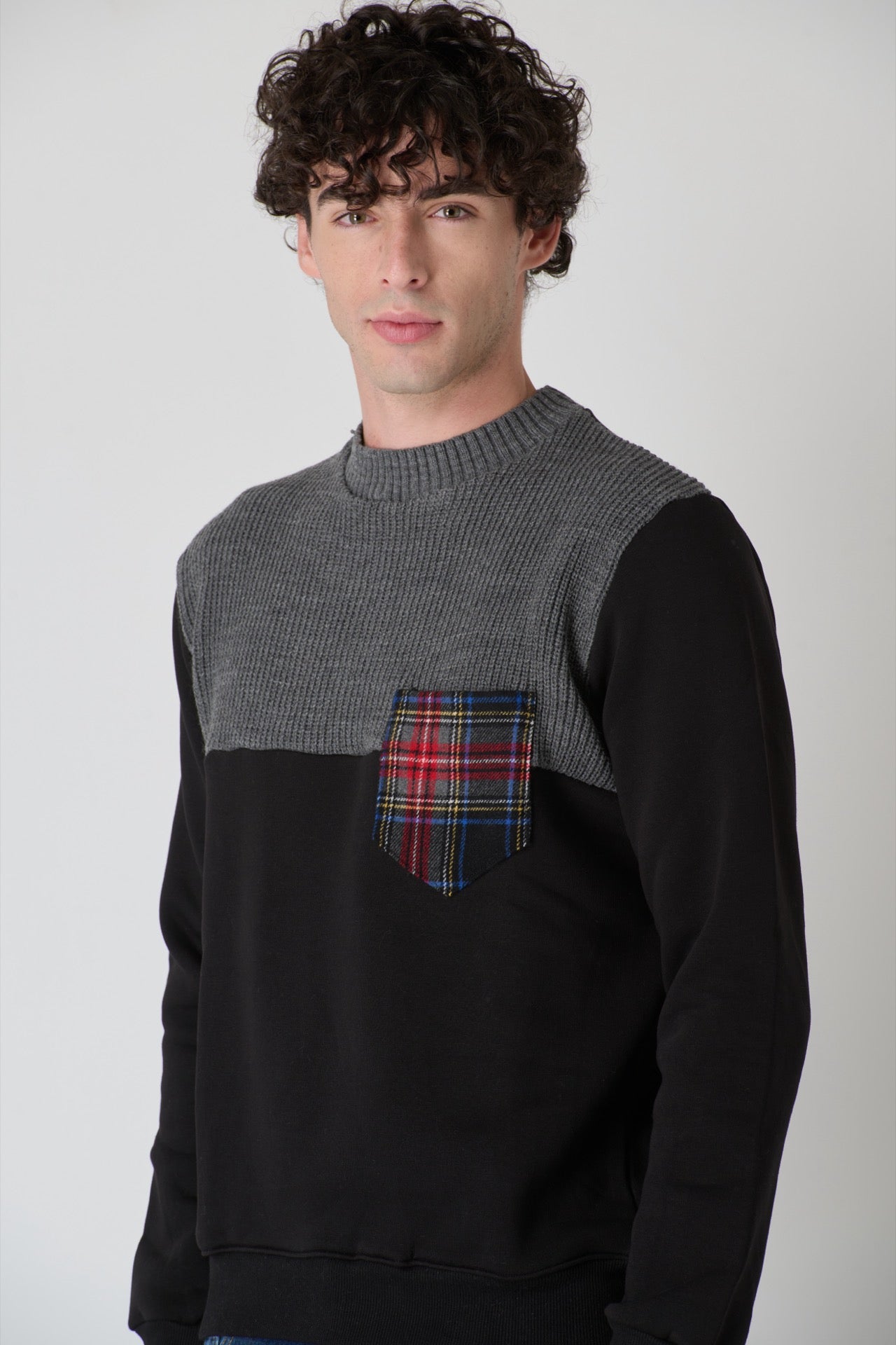 Crewneck Sweatshirt Black Two-Tone Knitwear