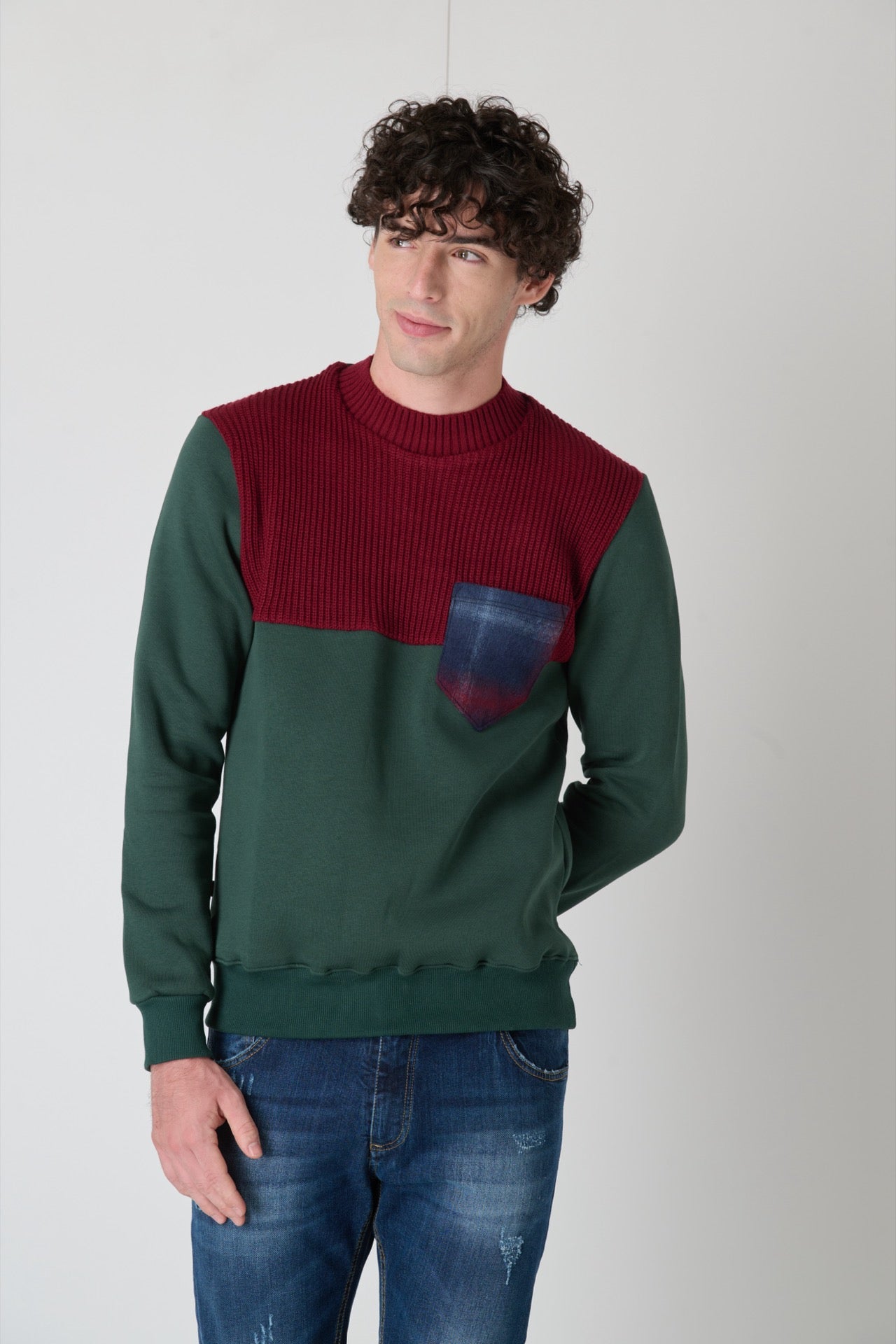 Crewneck Sweatshirt Knitwear Bicolor Green